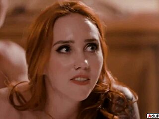Redhead milf joins older man for intense threesome with big cock