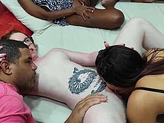 Four hot amateurs enjoy intense gangbang session