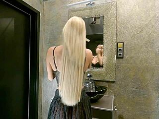Big Tits Blonde Prepares In See Through Skirt