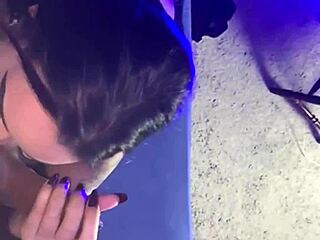 Pretty brunette gives wet blowjob like a true pro