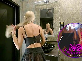 Big Tits Blonde Prepares In See Through Skirt