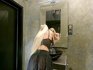 Big Tits Blonde Prepares In See Through Skirt