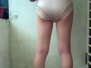 Shemale ting xuan masturbates on balcony