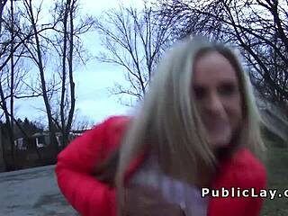 blonde amateur flashes for cash outdoors