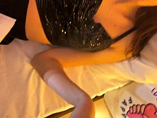Skinny brunette babe spits on cock during handjob