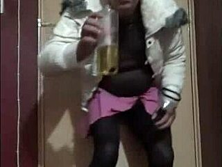 crossdressing bisexual amateur sissy faggot loves the tase of his own piss and drinks half a bottle of it