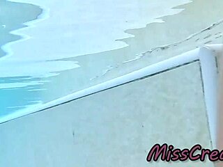 Flashing my dick in front of a girl in public swimming pool and fucks me - its very risky with people near - misscreamy