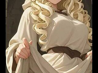 Blonde anime hentai girl in white robes gets fucked hard outdoors ai generated