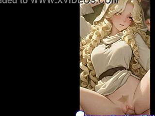 Blonde anime hentai girl in white robes gets fucked hard outdoors ai generated