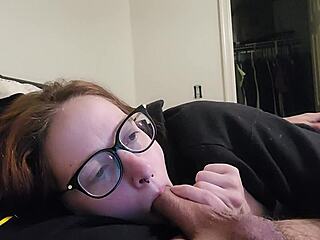 submissive redhead belle is sucking her masters cock while in bed