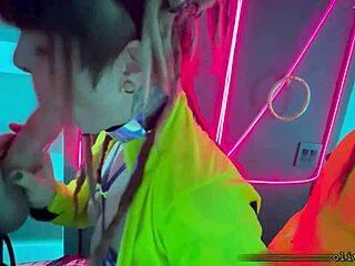 Public sloppy deepthroat in a rave bathroom
